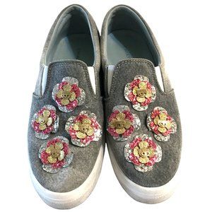 Chiara Ferragni Gray Washed Denim Slip on Sneaker Eyelash Glitter Flowers